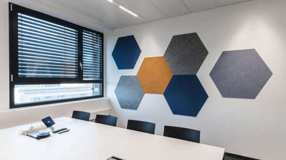 WS Sound Netconomy 6 Akustische Wandgestaltung im Besprechungsraum mit WS Sound Geo Elementen