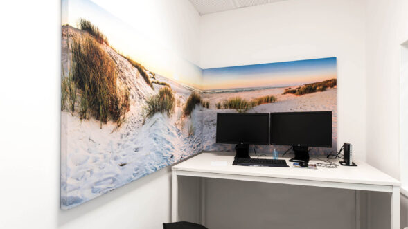 WS Sound Servus 5 Kleinraumbüro mit akustischer Wandgestaltung mit individuellen Akustikbild von WS Sound
