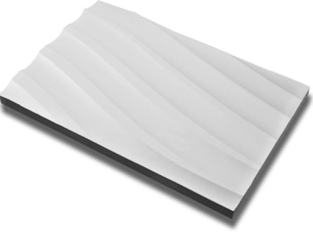 Handmuster virtuell VID006 Handmuster einer weißen virtuell® 3D-Relief-Platte VID 006 mit geschwungener Reliefstruktur