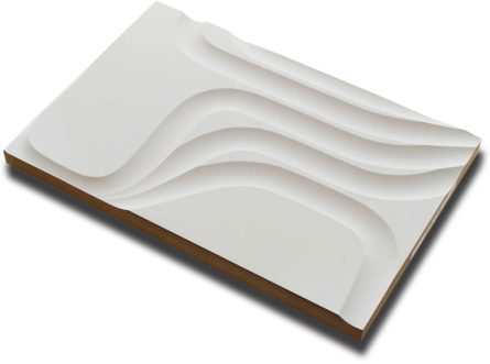 Handmuster virtuell VID202 Handmuster einer weißen virtuell® 3D-Relief-Platte VID 002 mit organischer Wellenstruktur