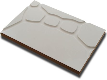 Handmuster virtuell VID401 Handmuster einer weißen virtuell® 3D-Relief-Platte VID 401 mit abgerundeter Reliefstruktur